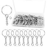 80PCS Key Chain Rings with Chain and 80PCS Open Jump Rings Metal Splits Key Ring Hoops (25mm) with Chain for DIY Other Crafts Jewelry Making, Keyring Making