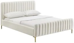 TOV Furniture Angela 41.7" H Transitional Velvet Upholstered Queen Bed in Cream