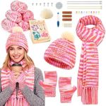 Katech Beginner Knitting Kit for Adults & Kids - Learn to Knit with Step-by-Step Instructions - Complete Hat, Scarf, Gloves Starter Kit（Colorful）