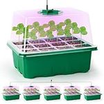 Bonviee 5 Packs Seed Starter Tray with Grow Light，Plant Germination Starter Kit with Adjustable Humidity Dome，Greenhouse Germination Kit for Seed Growing Starting (12 Cells per Seedling Trays)