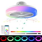 TOPBOS LED Ceiling Light with Fan Timer Quiet Modern RGB Ceiling Fan with Lighting and Remote Control &APP, Dimmable Bluetooth Music LED Ceiling Light Fan for Bedroom Living Room