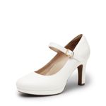 DREAM PAIRS Women's Close Toe Classic High Heels Round Toe Comfortable Low Platform Mary Jane Dress Pumps Shoes,Size 9,White,SDPU2425W