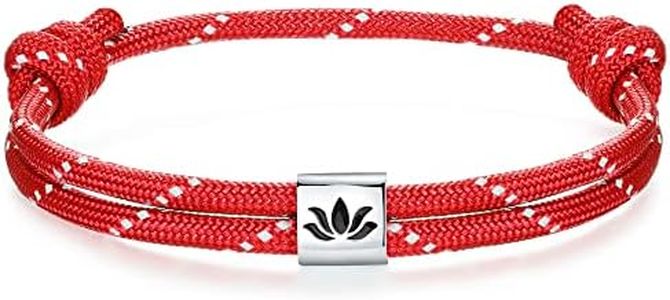 J.Endéar Nautical Paracord Bracelet with Lotus Flower for Men and Women, Silver 925 Lotus Bracelet, Yoga Jewellery, Men Boys Surfer Sailing Rope Friends Couple Bracelet Sea Gift, 16+8cm adjustable, Nylon Sterling Silver, No gemstone