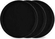 TOPZEA 3 Pack Restaurant Serving Trays, 11" Food Serving Tray Round Fiberglass Tray Non Slip Food Service Trays Platters for Restaurant, Parties, Breakfast, Cafe, Bar, Black