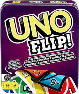 Mattel Games UNO FLIP! Family Card Game, with 112 Cards in a Sturdy Storage Tin, Makes a Great Gift for 7 Year Olds and Up, GDG37