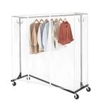 Greenstell Clothes Rack with Cover & Tube Bracket, Industrial Pipe Z Base Clothing Garment Rack on Wheels with Brakes, Heavy Duty Sturdy Square Tube Garment Rack Black (59x24x68 inch)