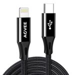 AGVEE 2 Pack 15ft 30W Long USB-C to Lightning Cable, Braided MFI PD Type-C to 8 Pin Charger Cord i-Phone Charging Wire, for iPad Pro iPhone 14 13 12 11 Pro Max, Case Friendly, Black