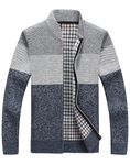 LemonGirl Mens Casual Zip Knitted Cardigan Sweater with Pocked LightGray