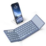 Samsers Foldable Bluetooth Keyboard with Touchpad, Full-Size Wireless Folding Keyboard with PU Leather, Portable Travel Keyboard for iOS Android Windows Mac OS, Support 3 Devices (BT5.1 x 3), Blue