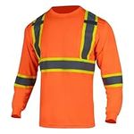 FONIRRA Long Sleeve Safety T Shirt Reflective High Visibility Construction Work Shirt ANSI Class 2 for Men(Orange,XL)