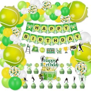 Decorazioni per feste di tennis, include striscione di buon compleanno di tennis, cupcake toppers, palloncini di tennis per uomini, donne, bambini, festa di compleanno a tema sportivo