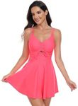 MAIABLEAU One Piece Swimsuits for Women Modest Tummy Control Swimdress Vintage Bathing Suits Skirt Swimwear Rose L