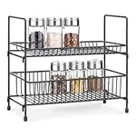 Navaris 2-Tier Spice Rack - Kitchen Countertop Free Standing Organiser for Spices, Herbs, Seasonings - Metal Storage Stand for Ingredients - Black