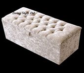 luxisleepltd Large Spanish Crushed Velvet Fabric Crystal Diamante ottoman storage box blanket box,(Length 40'' x Width/Depth 18'' x Height 14'', CREAM velvet)