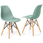 Giantex Set of 2 Modern Dining Chairs, Outdoor Indoor Shell PP Lounge Side Chairs w/Mesh Design, Beech Wood Legs, Tulip Leisure Chairs, DSW Dining Chairs for Kitchen, Dining Room, Patio, Green