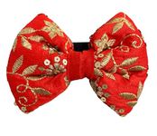 For The Fur Kids Traditional Dog Bow Tie with Gold Embroidery for Diwali and Weddings