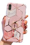 Qokey iPhone Xs Case,iPhone X Case Marble Cute Fashion Design for Men Women Girls with 360 Degree Rotating Ring Kickstand Soft TPU Shockproof Case Cover for iPhone X/XS 5.8 Inch Bling Pink