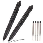 2 Pack Military Tactical Pen Set, with 6 Black Ballpoint Refills for Writing, Made of Tungsten Steel & Aluminum (Black, Pack of 2) ¡­