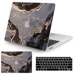 Vozehui Case Compatible with MacBook Pro 13 inch Laptop Case 2020 Release M1 A2338/A225/A2289 Touch ID, with Marble Pattern Design Protective Plastic Hard Shell Case & Keyboard Cover, Marble Black