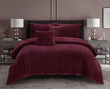 Ramesses Waffle Fleece Comforter Set, Double, Burgundy