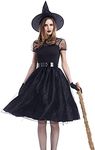 Colorful House Women Witch Costume, Black Wicked Lace Sexy Dress With Hats and Tights (2X-Large, Black)