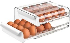 Large Capacity Egg Holder for Refrigerator, Egg Storage Container Organizer Bin, Clear Plastic Storage Container, Egg Fresh Storage Box with Handles, Egg Fresh Storage Box for Fridge (2 Layer) White