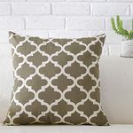 LINENWALAS Quatrefoil Pattern Printed 100% Cotton Cushion Covers - Decorative Designer Cushion Cover - (2 PC Set, 16"x16") - Brown White