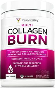 Multi Collagen Burn Multi-Type Hydrolyzed Collagen Protein Peptides with Hyaluronic Acid, Vitamin C, SOD B Dimpless, Types I, II, III, V and X Collagen, Olive Leaf Extract, Caffeine-Free, Unflavored