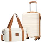 COOLIFE Cabin Suitcase 55×35×20cm and Cabin Bag 20L(40X25X20cm) Set for Ryanair Airlines Carry on Hand Cabin Luggage Hard Shell Suitcase Lightweight with TSA Lock (White/Brown, 55×35×20cm -Set 2pcs)