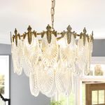 Depuley 17'' Gold Crystal Chandelier, 6 Light Modern Round Chandeliers, 2 Tiers Crystal Pendant Lighting Fixtures for Bedroom, Dining Room, Living Room, Adjustable Height, 3000K E14 Bulbs Included