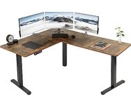 VIVO Electric Height Adjustable 160cm x 140cm Corner Stand Up Desk, Rustic Vintage Brown Table Top, Black Frame, L-Shaped Standing Workstation, 3CT Series, DESK-E3CTN