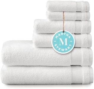 Martha Stewart 100% Cotton Bath Towels Set Of 6 Piece, 2 Bath Towels, 2 Hand Towels, 2 Washcloths, Quick Dry Towels, Soft & Absorbent, Bathroom Essentials, White