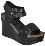 Pierre Dumas Hester-12 Women's Vegan Leather Double-Buckle Rounded-Toe Wedge Sandals, Black, 9