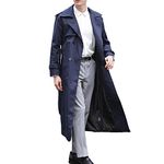 Pantete Man’s Double Breasted Trench Coat Oversized Casual Windbreaker Lapel Long Jacket Plush Overcoat. - Blue - XX-Large