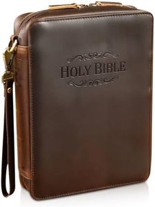 Polare Full Grain Leather Embossed Holy Bible Cover Church Bag 10.25x7.75x2.25 inch Bible Carrying Book Case Protective Organizer Holder, Christian Religious Gifts for Men Women