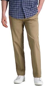 Haggar Men's Premium No Iron Khaki Straight Fit Flat Front Casual Pant, British Khaki, 36W x 32L