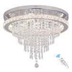 Deckrico Crystal Chandelier with Remote Control Modern LED Ceiling Lamp Dimmable Flush Mount Lighting Fixture for Living Room Bedroom Kitchen Dining Room (Dimmable)