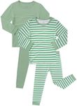 JunNeng Bamboo Viscose Toddler Boys Striped Pajamas 4 Pcs Green Set 9-10Y