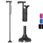 BONTEC Foldable Walking Cane, Aluminium Collapsible Walking Stick with Anti-Slip Base, Light Weight & Height Adjustable for Mountaineer Elderly Injured Person, Black