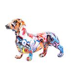 Creative Painted Colorful Dachshund Dog Decoration Home Modern Wine Cabinet Office Decor Desktop Resin Crafts Miniatures Statue (8.6x3.1x5.5in)