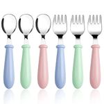 Lanjue 3 Set/6 PCS Baby Fork and Spoon, Toddler Utensils Stainless Steel Forks Spoons Silverware Set with Round Handle Kids Children's Flatware Cutlery x Forks,3