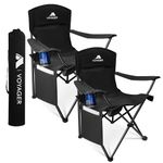 Voyager Folding Camping Chair 2-Pack, Lightweight with Pocket and Drinks Holder, Holds up to 120kg Each, Easy to Transport, Foldable Outdoor Chair Set -Black