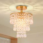 FRIXCHUR Mini Crystal Chandelier Ceiling Light Fitting Hallway Lights Ceiling Light 3 Tiers Crystal Raindrop Chandelier for Bedroom Living Room Dining Room (Gold)