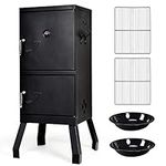 Giantex Outdoor Smoker with Double Doors, 2 Detachable Grill Netting Smoking Racks, Charcoal Pan & Water Pan, 4 Air Vents, Thermometer, Vertical Charcoal Smoker for Barbecue Camping Backyard Grill