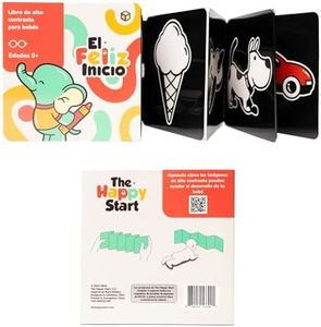 Happy Start Award-Winning High Contrast Board Book - Newborn Black & White Baby Cards, Easy to Clean, Hospital Approved, Stands on Its Own, Tummy Time Toy, Ages 0+ (Spanish)