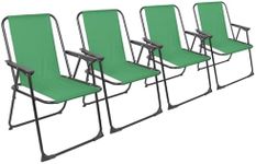 4X Matt Black/Green Folding Metal Beach Chairs - Portable Lightweight Adults Outdoor Camping Garden Fishing Sun Lounger Seat - by Harbour Housewares