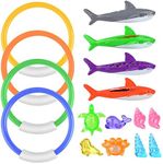 ELECLAND 16 PCS Diving Pool Toys Diving Sharks Rings Sea Life Toys for Kids Summer Swimming Toys Underwater Games Gifts