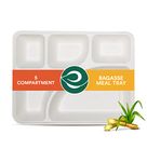 ECO SOUL [25 Pack, 5-Compartment Disposable Meal Tray | Compostable Bagasse Plates | Eco-Friendly Biodegradable Dinner Plates | Party, Wedding, Event Plates, White