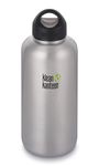 KLEAN KANTEEN Wide Mouth Single Wall Stainless Steel Water Bottle with Leak Proof Stainless Steel Interior Cap - 64oz - Brushed Stainless, 1003122