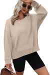 Jescakoo Sweatshirt for Women Long Sleeve Tops Trendy Fall Clothes Workout Casual Crewneck 2024 Beige XL